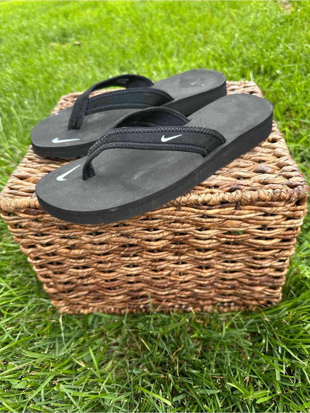 Nike Celso Girl Black Flip Flops with White Swoosh